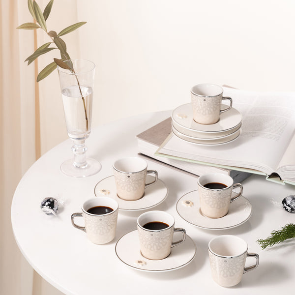 Turkish Coffee Set 12pcs From Asalah - Creamy + Silver