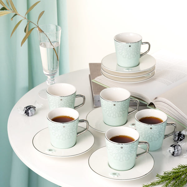 Porcelain Tea Set 12 Pcs From Asalah - Teal + Silver