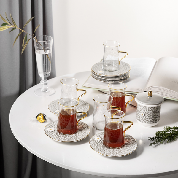Tea Glass Set 13 Pcs From Asalah - Grey + Gold