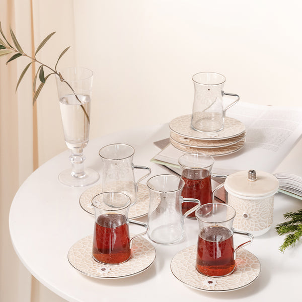 Tea Glass Set 13 Pcs From Asalah - Creamy + Silver