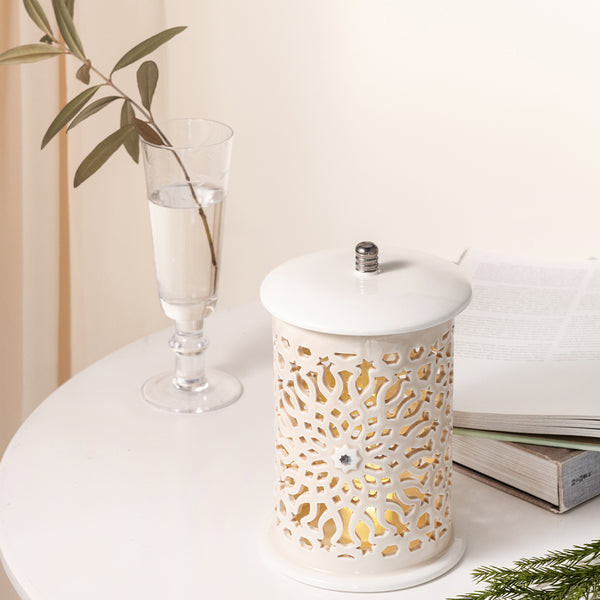 Medium Electronic Candle From Asalah - Creamy + Silver