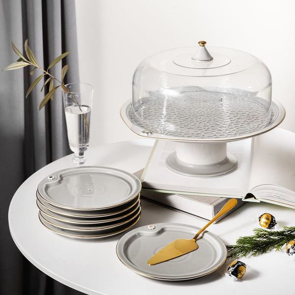 Cake Serving Set 9pcs From Asalah - Grey + Gold