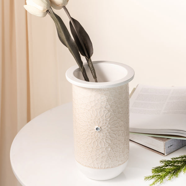 Large Porcelain Vase From Asalah - Creamy + Silver