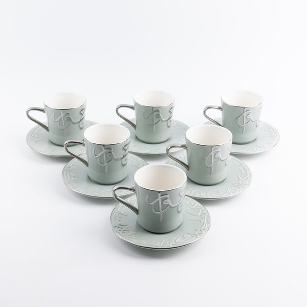 Porcelain Tea Set 12 Pcs From Jiwar - Light Green + Silver