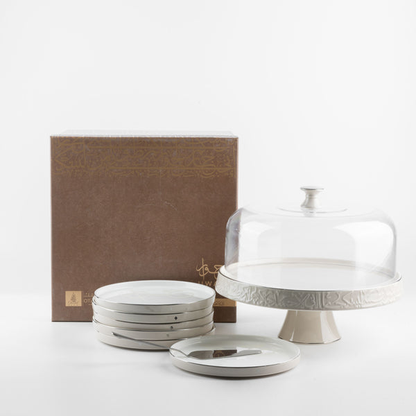 Cake Serving Set 9 Pcs From Jiwar -  Beige + Silver