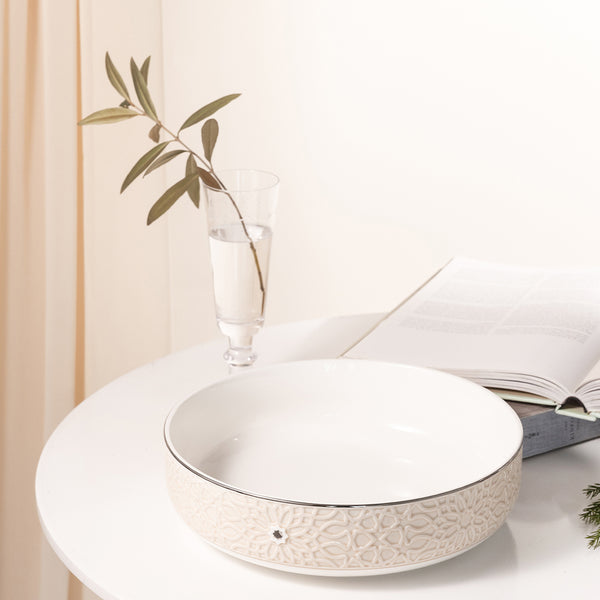 Porcelain Salad Bowl From Asalah - Creamy + Silver