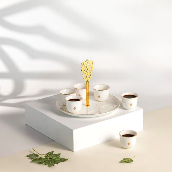 Arabic Coffee Set 7 Pcs From Naqsh - White + Gold