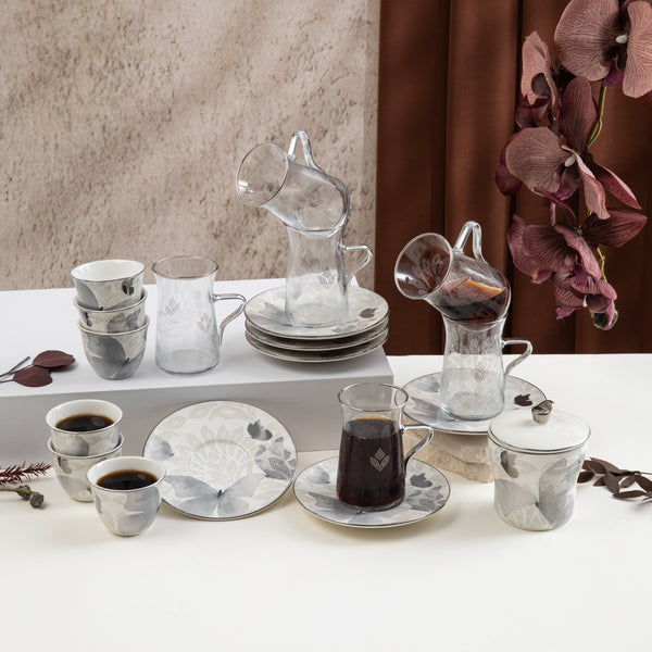Tea And Arabic Coffee Set 19 pcs From Veloura - Grey + Silver