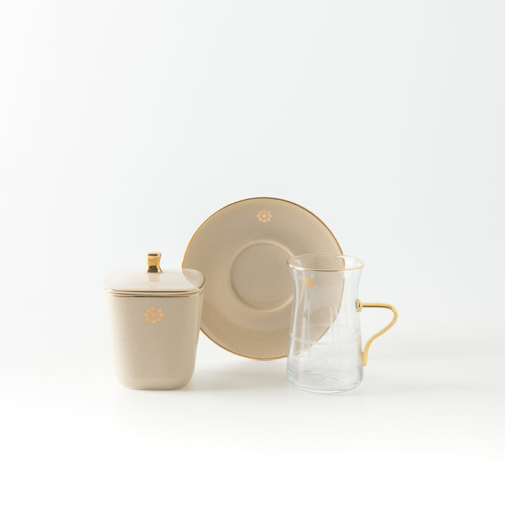 Tea Glass Set 13 Pcs From Mirral - Beige + Gold – Otantik UAE