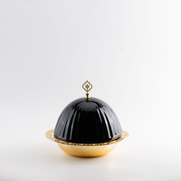 iron serving plate with porcelain cover- black