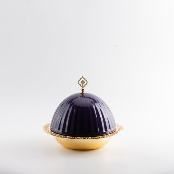 iron serving plate with porcelain cover -purple