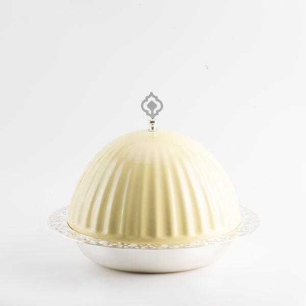 iron serving plate with porcelain cover - yellow