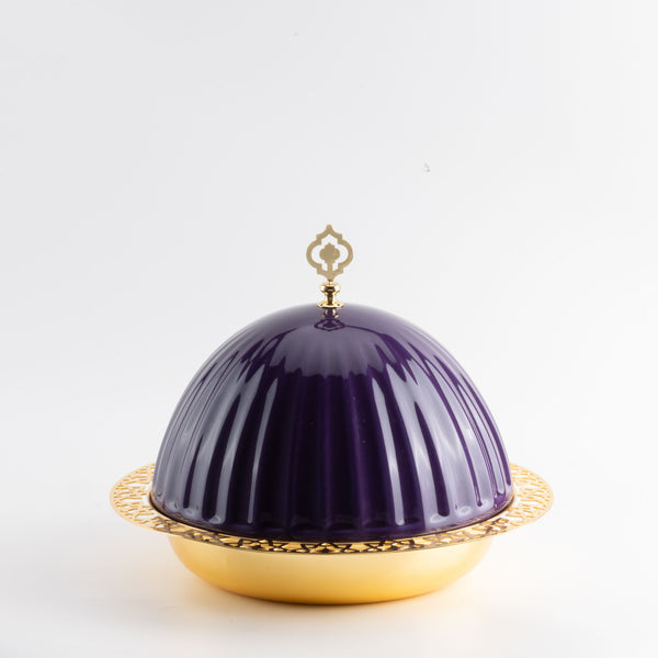 iron serving plate with porcelain cover - purple