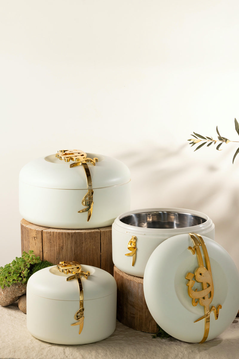 Food Warmer Set From Liqaa -  Pearl White + Gold MS Department Store Oman