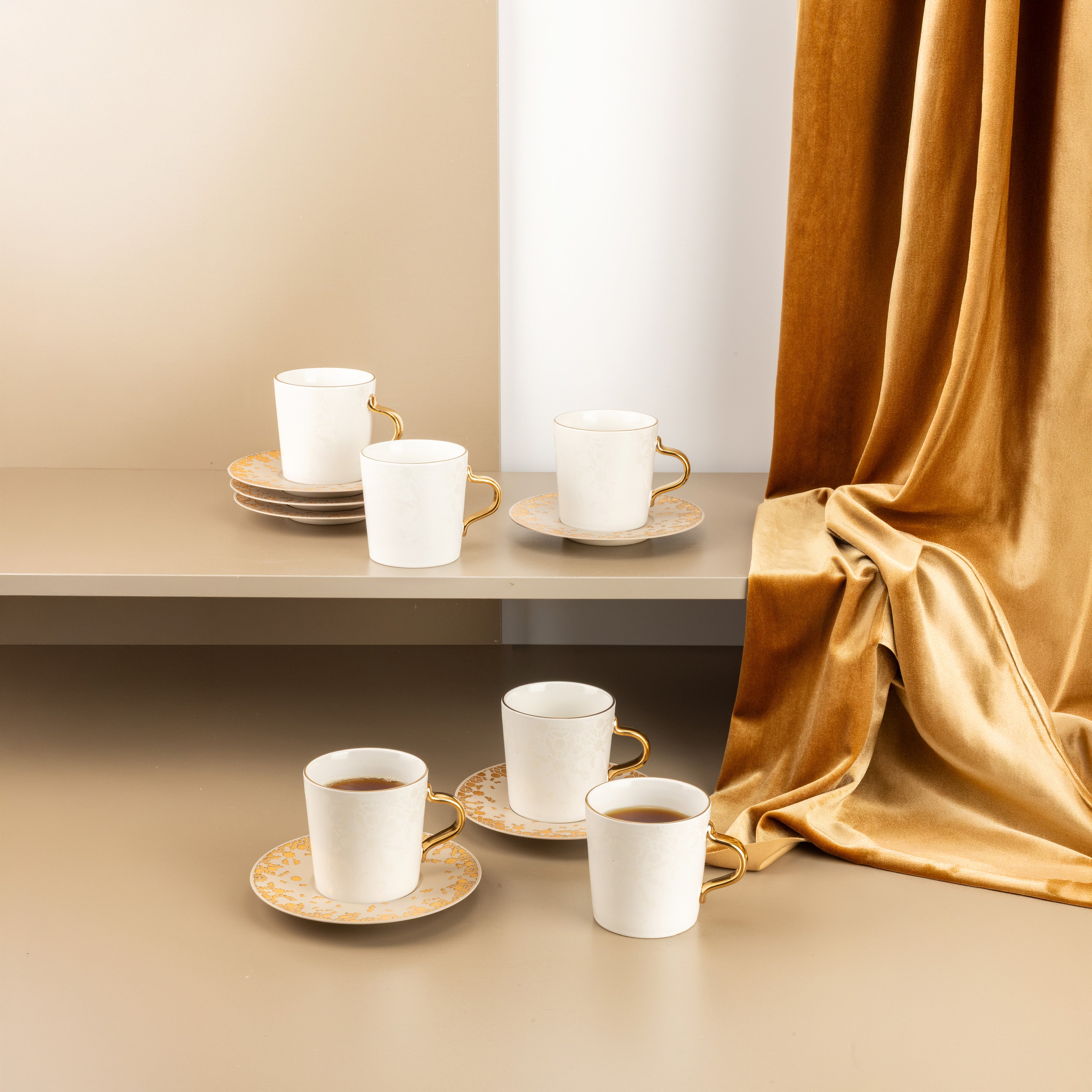 Porcelain Tea Set 12 Pcs From Nourhan - Beige + Matt Gold – Otantik UAE