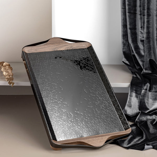 Luxury Serving Tray From Nourhan - Shining Black + Wood