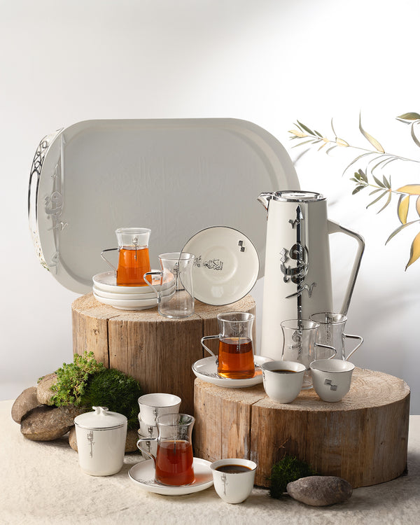 Full Hospitality Serving Set From Liqaa - Pearl White + Silver