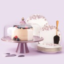 8pcs cake set ( 1big plate w foot n cover  6 small plate 1 ss cake server) - purple+gold   