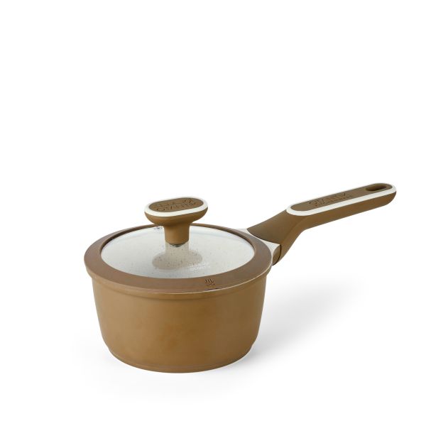 Non-Stick Saucepan With Lid  BEIGE-BROWN  16x8.5cm