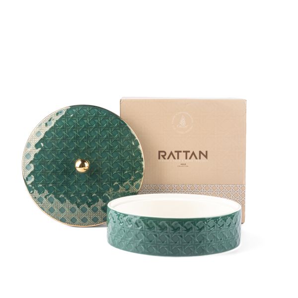 Medium Date Bowl From Rattan - Green