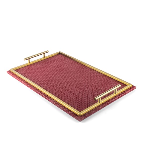  Leather Tray From Rattan - Red