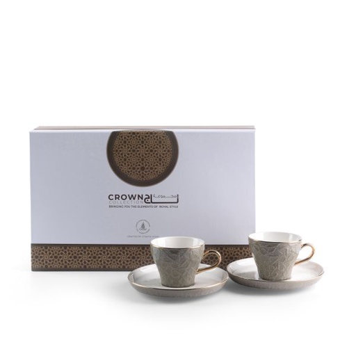 [ET2090] Tea Porcelain Set 12 Pcs From Crown - Grey