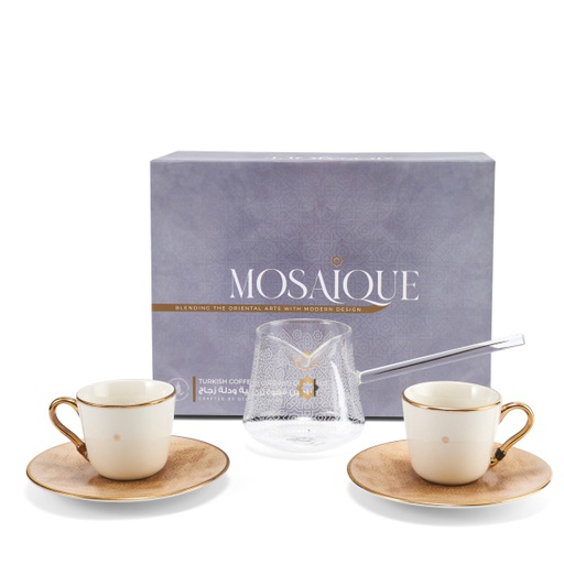 [GY1321] Turkish Coffee Set With Coffee Pot 5 Pcs From Mosaique - Brown