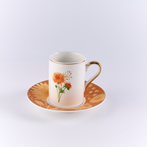 [DUN-1244] 6 CUPS AND 6 SAUCERS IN PRINTED GIFT BOX                           (HALF GOLD HANDLE)